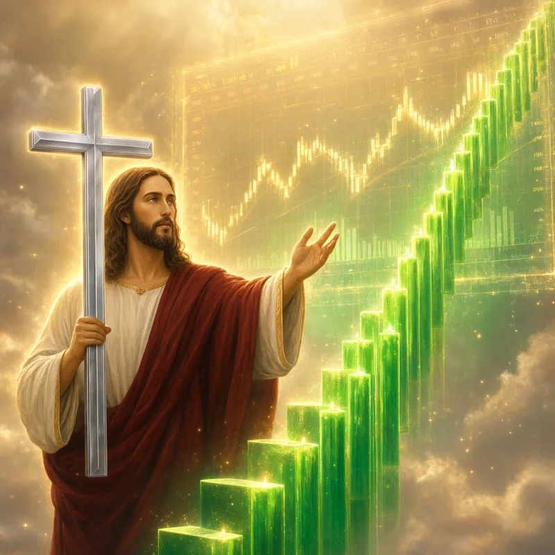 Jesus blessing a staircase of green candles